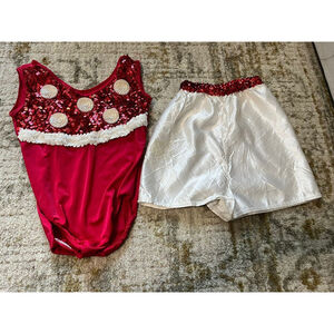 Vintage girls dance leotard shorts set red white sequin Dots cosplay halloween